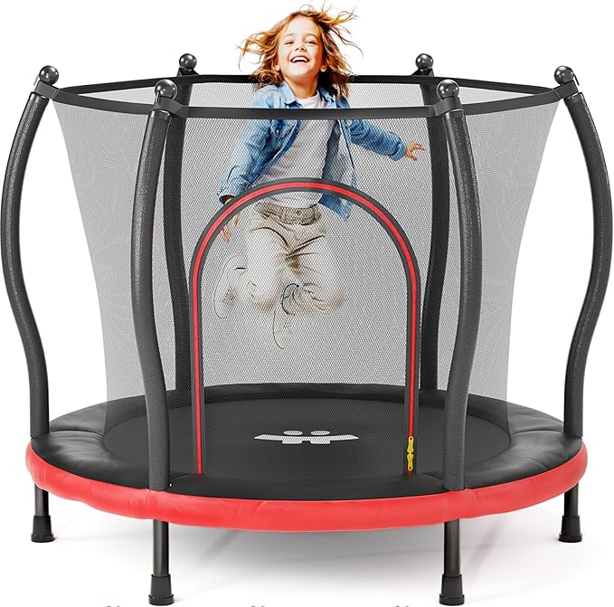 Happin® 55â€ Toddler Trampoline Indoor & Outdoor Playset, 5FT Kids Trampoline, Ultra Safe Mini Trampoline for Kids with Safety Enclosure Net, Gifts for Birthday with Basketball Hoop