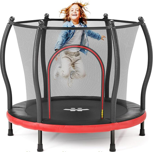 Happin® 55â€ Toddler Trampoline Indoor & Outdoor Playset, 5FT Kids Trampoline, Ultra Safe Mini Trampoline for Kids with Safety Enclosure Net, Gifts for Birthday with Basketball Hoop