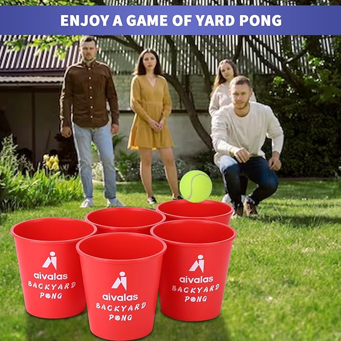Aivalas Yard Pong Outdoor Games, Giant Yard Games Set with 12 Buckets and Balls for Adults and Family, Toss Game Throwing Games for Beach, Camping, Lawn and Backyard