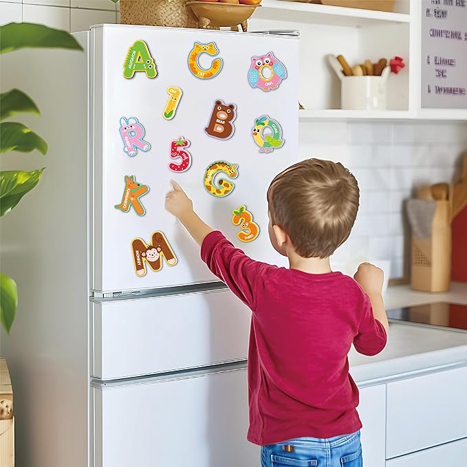 Large Size Cute Fridge Magnets for Toddlers, Preschool Spelling Learning Education Refrigerador Magnetic Toy (Letters Numbers 43pcs)