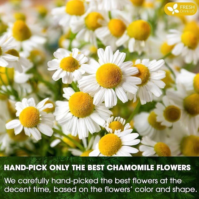 FRESHDRINKUS, 135 Chamomile Tea Bags, 100% Natural and Pure Chamomile Flowers, Eco-conscious Tea Bags. Chamomile Flower Herbal Tea. No Sugar, No Caffeine, No Gluten, Vegan.