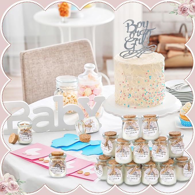Threlaco 20 Pcs Boho Baby Shower Favors Party Candle Lavender Scented Glass Mason Jar Wax Candle Bulk for Guests Girl Boy Gender Reveal Party Gifts(Khaki)