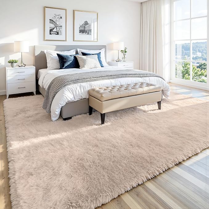 6x9 Area Rug for Living Room, Ultra Soft Fluffy Beige Rugs for Bedroom, Non Slip Large Shag Carpet, Fuzzy Plush Nursery Rug, Thick Washable Indoor Floor Carpets for Kids Office Dorm Home Decor