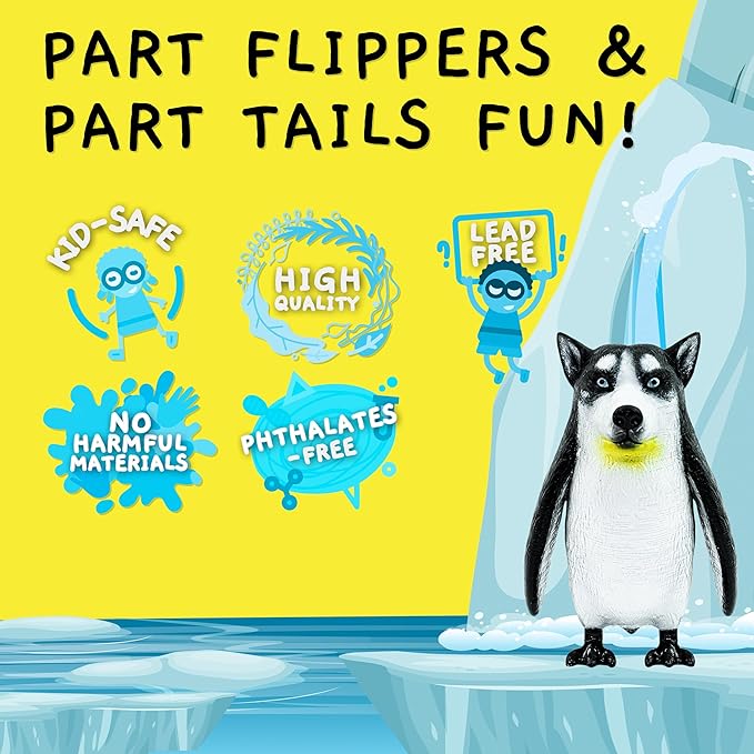 Randimals Animal Figurine Toy - Penguin & Husky Dog Hybrid Realistic Animal Toys - Unique Mix of Safari Toys & Farm Animals Small Figurines - P-Dawg Mini Animal Figures for Kids & Kidults