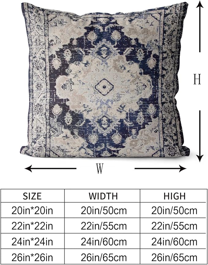 Snycler Boho Throw Pillow Covers 26x26 inch Set of 2 Boho Rug Carpet Double Sided Pattern Cotton Soft Pillow Case Cushion Cover Pillowcase for Couch Sofa Bed Decorative (Navy Blue)