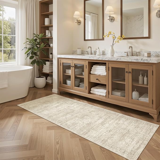 Soalmost Runner Rug 2x5 Washable Non-Slip Kitchen Entry Runners Beige | Soft Low-Pile Rugs for Bathroom Laundry Room, Vintage Foldable Floor Carpet Mat Hallway Entryway for Corridor Bedroom
