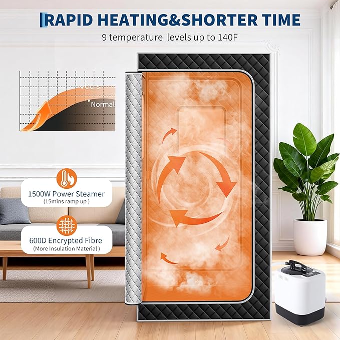 Garvee Sauna Box,Portable Sauna for Home with 4L 1500W Steamer,Explosion Zroof Zip,99 Mins Timer,Sauna Tent with 600D Encrypted Fibre, Easy Setup Quick Heat-Up Foldable Sauna for Home Spa（Grey）