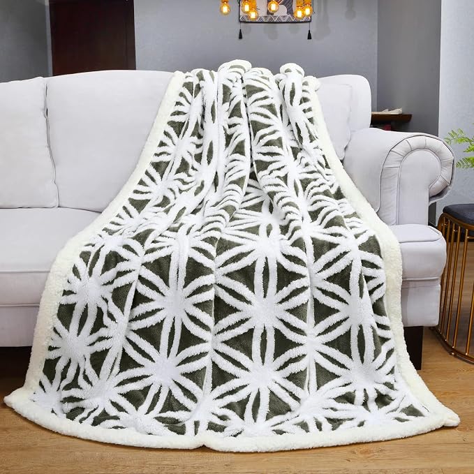 LOMAO Sherpa Fleece Blanket Gifts for Mom Dad Cozy Soft Throw Blanket for Women Men Birthday Gifts Dual Sided Couch Sofa Bed Blanket (Dark Olive, 60''x80'')