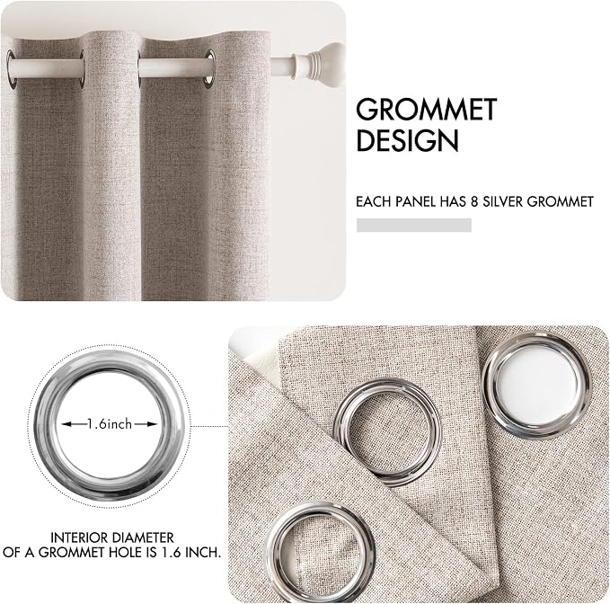 MIULEE Blackout Curtains for Bedroom Linen Texture Solid Thermal Insulated Natural Khaki Grommet Room Darkening Curtains & Drapes Luxury Decor for Living Room 52x72 Inch (2 Panels)