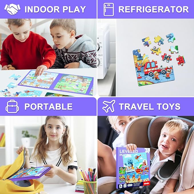 Fire Brigade Magnetic Puzzles for Toddlers, 3 in 1 Jigsaw Puzzle Book, Travel Puzzles for Preschool Learning Ages 3-8