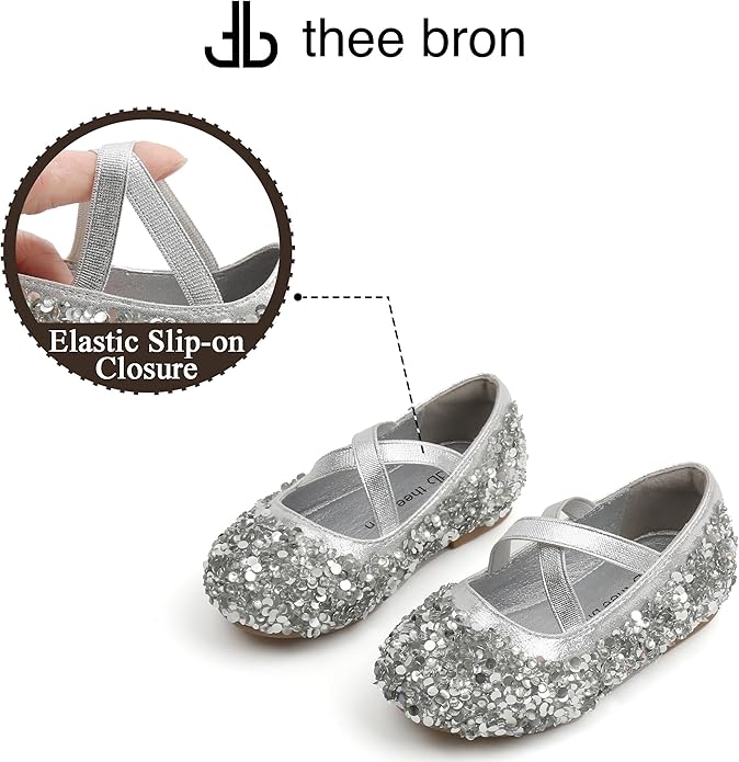 THEE BRON Mary Jane Ballet Flats - Girls' Dress Shoes with Hook & Loop Closure