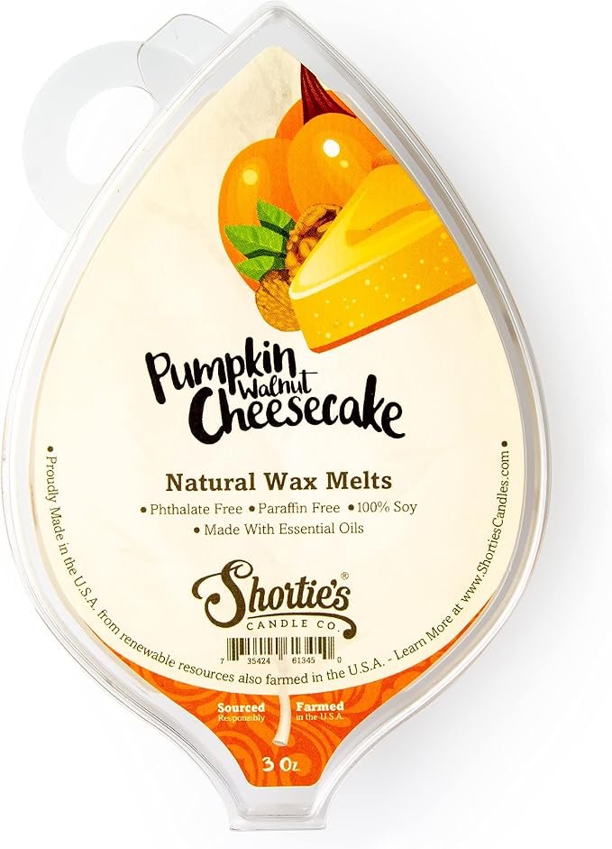 Shortie's Candle Company Pumpkin Walnut Cheesecake Natural Soy Wax Melts - 1 Highly Scented 3 Oz. Bar - Made with 100% Soy and Essential Fragrance Oils - Phthalate & Paraffin Free, Vegan, Non-Toxic