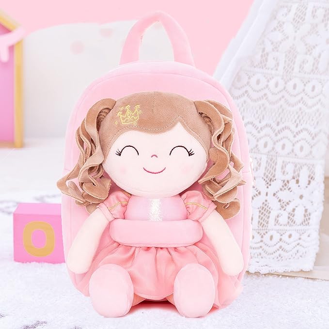 Gloveleya Kids Backpack Toddler Girls Backpacks Soft Plush Girl Toys Crown Princess Pink 9"