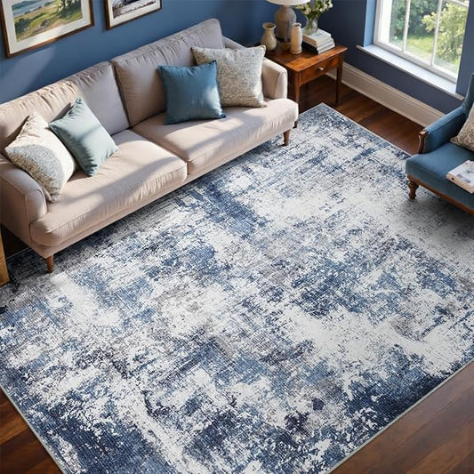 6x9 Ft Large Area Rugs for Living Room, Soft Non-Slip Washable Rugs Modern Abstract Pattern Carpet for Bedroom Indoor Floor Nursery Home Decor (Blue)