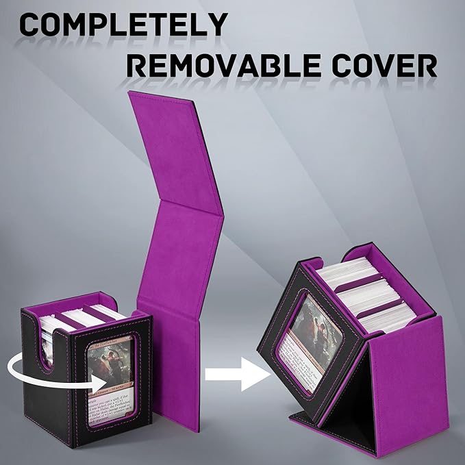 ZLCA MTG Deck Box with Commander Window Display, Trading Card Storage Box Holds 100 Double-Sleeved Cards Suitable for TCG/CCG/PTCG/EDH/Magic/Sport Cards (Black&Purple)