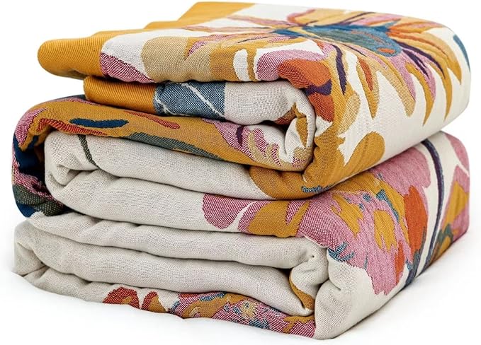 MSGKV 100% Cotton Throw Blanket for Bed Couch Fall 90''x 98'' Super Soft Muslin Blankets Warm Boho Quilt Lightweight Farmhouse Decorative Bed Blankets | Super Soft Muslin, Everyday Comfort, Lightweight, Farmhouse Decor, Decorative Throw, Machine Washab...
