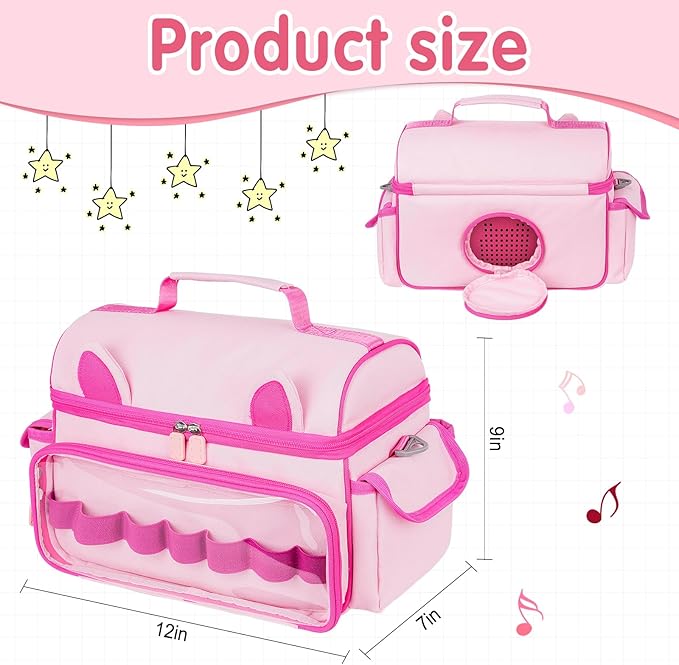 Carrying Case Compatible with Toniebox Starter Set Bundle, Cute Storage Travel Bag Compatible with Little Tikes Story Dream Machine Books Starter Set, Pink(Bag Only)