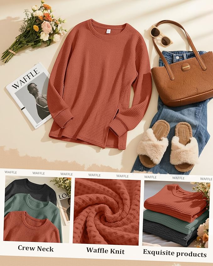 3 Pack Women's Maternity Shirts Long Sleeve Waffle Knit Side Split Oversized Tops Pregnancy Clothes Fall Tees