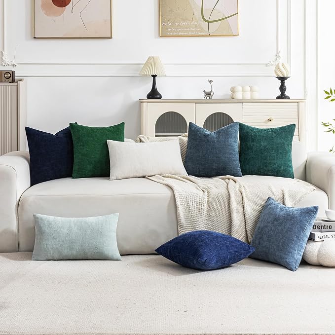 Set of 4 Soft Textured Decorative Throw Pillow Covers 20x20 Inch Cozy Farmhouse Cushion Cover Square Accent Pillow Cases for Bed Couch Sofa Living Room, Grey Blue