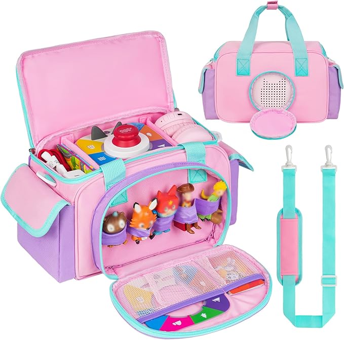 Compact Carrying Case Fits for Toniebox 2, Cute Storage Bag Compatible with Toniebox 2 & 1 Audio Player, Tonies Characters and Accessories, Pink&Purple(Bag Only)