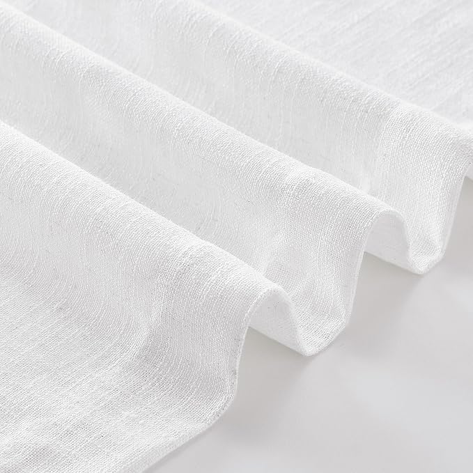Snow White 72 Inch Pinch Pleated Linen Semi Sheer Curtains 2 Panels W40xL72 | Memory Training Shaped, for Living Room Bedroom Cabin Closet, 400GSM Linen Textured, Pinch Pleat with Hooks Rings Back Tab