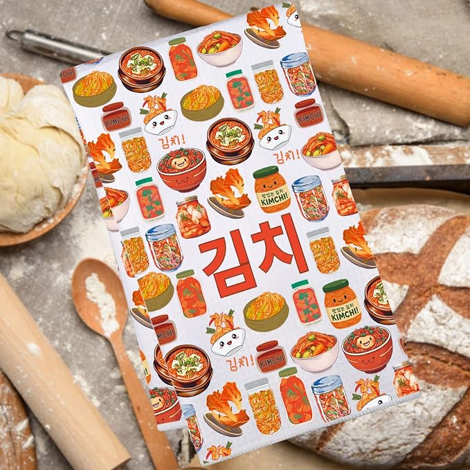 JNIAP Korean Kimchi Kitchen Towel Kimchi Lover Gift Korean Chef Gift Korean Food Dish Towel Kimchi Hand Towels (Kimchi kt)