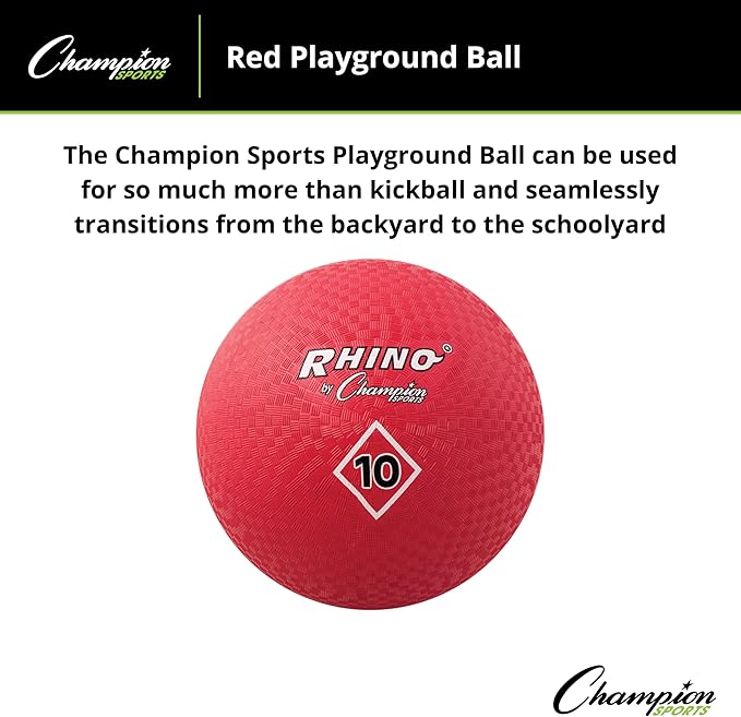 Champion Sports Playground Ball – High-Bounce 2-Ply Construction, Durable Red Ball for Throwing, Catching & Kicking - Multiple Sizes (5", 6", 7", 10", 13", 16")