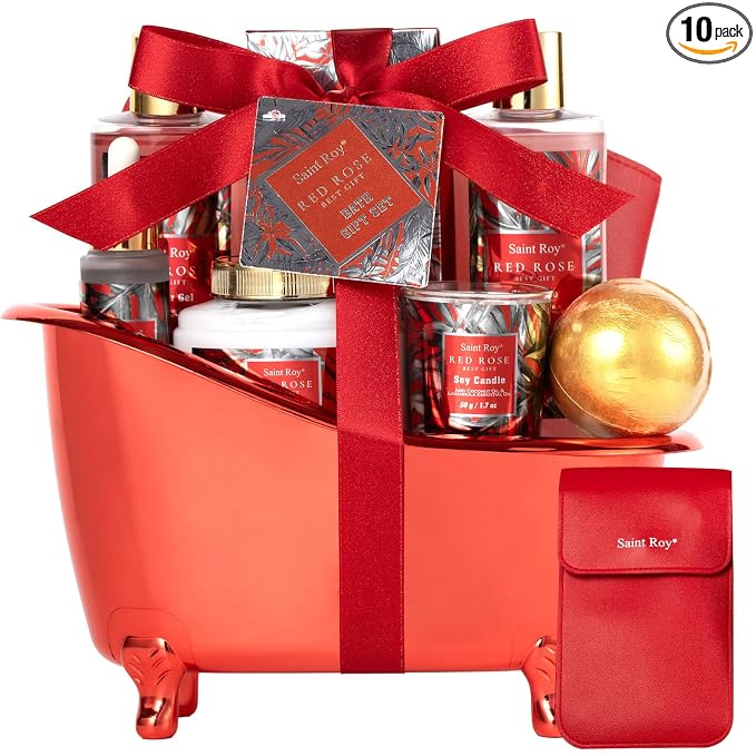 Gifts for Women Birthday Gift Basket Spa Gift Basket Spa Gift Set For Women | Red Rose Bath and Body for Her in Floral Scents Bath Kits, Home Spa Gift Basket, Bath Spa Kit for Mothers day Birthday Gifts