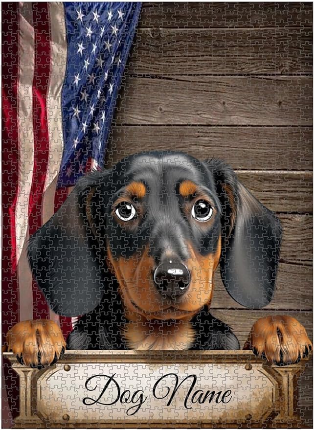 Custom Wooden Jigsaw Puzzles with Your Dog's Name on Dachshund Art Print - 300 500 1000PCS Puzzles Game and Home Wall Decor