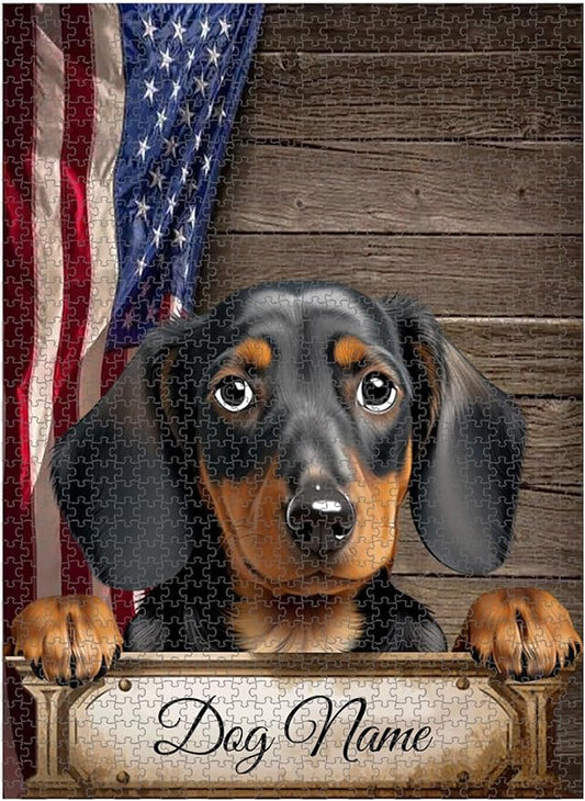 Custom Wooden Jigsaw Puzzles with Your Dog's Name on Dachshund Art Print - 300 500 1000PCS Puzzles Game and Home Wall Decor