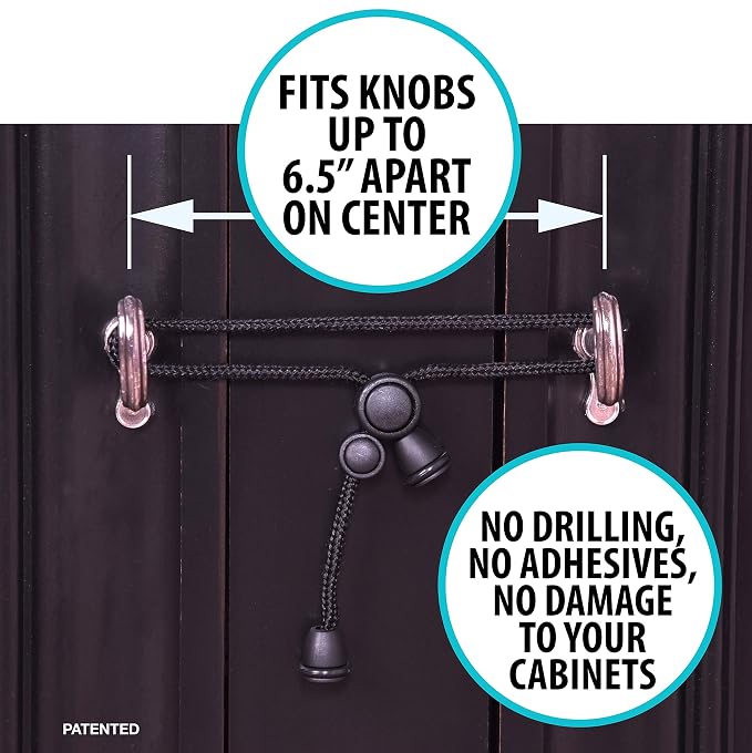 Baby Safety Cabinet Locks for Knobs Child Safety Cabinet Latches for Home Safety Strap for Baby Proofing Cabinets Kitchen Door RV No Drill No Screw No Adhesive (Black)