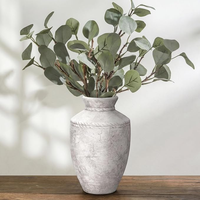 Rustic Ceramic Vase 10 Inch Large Farmhouse Pottery Flower Vases Vintage Decorative Vase for Home Decor Centerpiece for Fireplace Entryway Table Living Room Bedroom Kitchen Decor