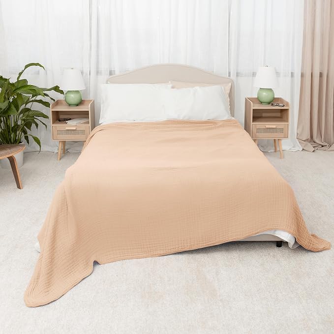 Comfy Cubs Adult Muslin Blanket 90x90” Queen Swaddle Blankets, Cream | 6 Layer Soft, Breathable & Lightweight Muslin Adult Blanket - Machine Washable & Designed in the US Bedding for All Seasons