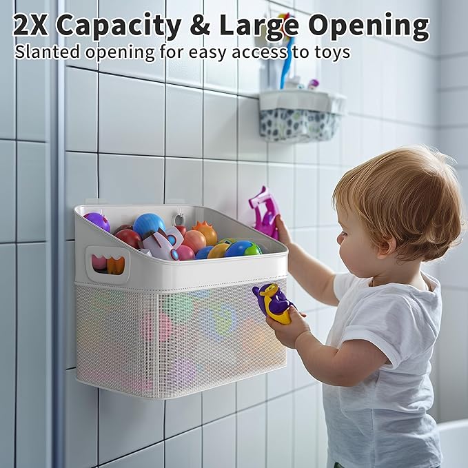 Mesh Baby Bath Toy Storage, ‎Large Capacity and Quick Drying Baby Toy Storage for Bath, Multi-use Net Bags Make Baby Bath Toy Organizer Easy, 2 Pack