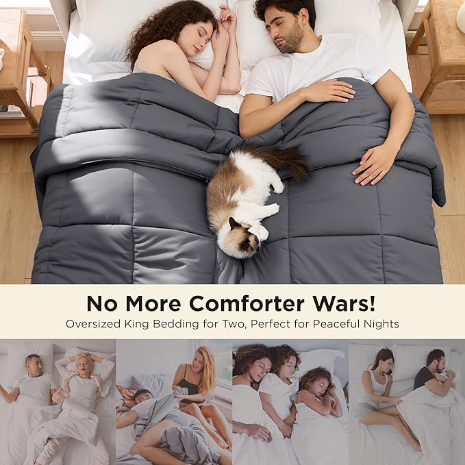 Bedsure Comforter Duvet Insert - Quilted Comforters Oversized King Size, All Season Duvet, GentleSoft Down Alternative Bedding, with 8 Tabs, Gifts for Women/Men, Grey, Oversized King 116 x 98 Inches