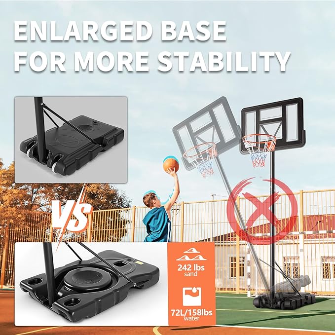 DUMOS 10FT Adjustable Height Portable Basketball Hoop Outdoor for Adult, 44 Inch Shatterproof Backboard w/Shock Absorbent Rim, Fillable Base, 2 Wheels for Swimming Pool/Indoor