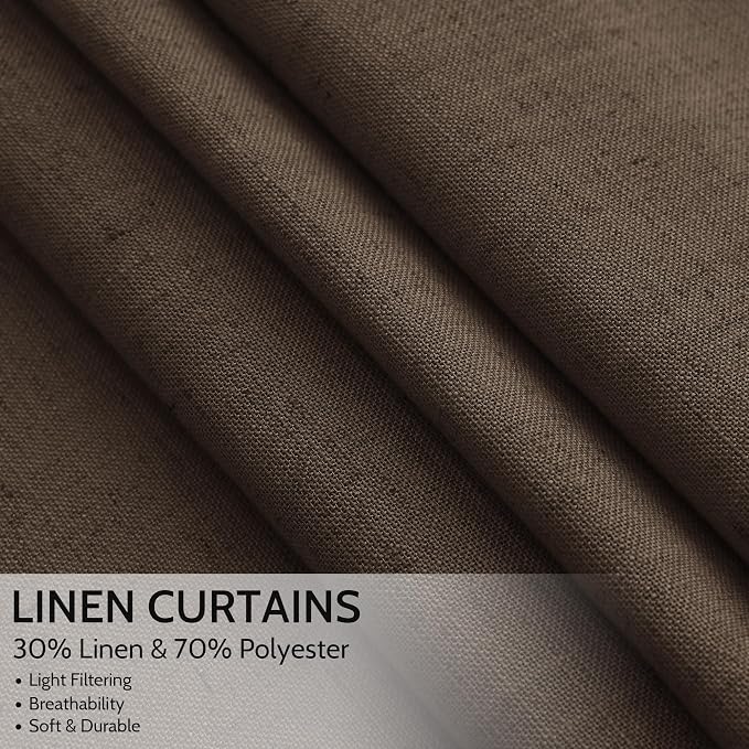 Chocolate Curtains 63 Inches Long 2 Panel Sets for Living Room Bedroom, Light Filtering Linen Drapes for Kitchen Windows Rod Pocket or Back Tab Curtain,Semi Sheer 52x63
