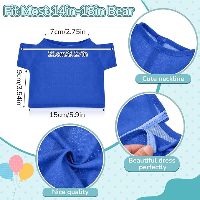 Jecery 8 Pcs Colorful Bear Clothes Tee Shirt Fit 14-18 Inches Bears Sublimation Stuffed Cute Tiny DIY Make Your Own Plush Doll(Dark)
