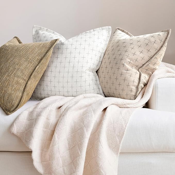 Pillow Covers 26x26 Set of 2 Soft Polyester Textured Pillow Covers with Stylish Flange Edge Cozy Farmhouse Throw Pillows for Couch Bed Sofa Living Room