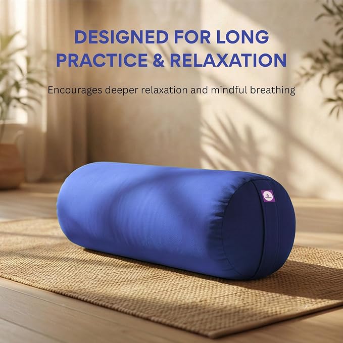 Yogikuti Iyengar Yoga Bolster for Restorative Yoga and Meditation – Lightweight Cotton Support Pillow with Handle for Easy Carry, Versatile for Pose Modification, Balance, Back Relief, and Relaxation