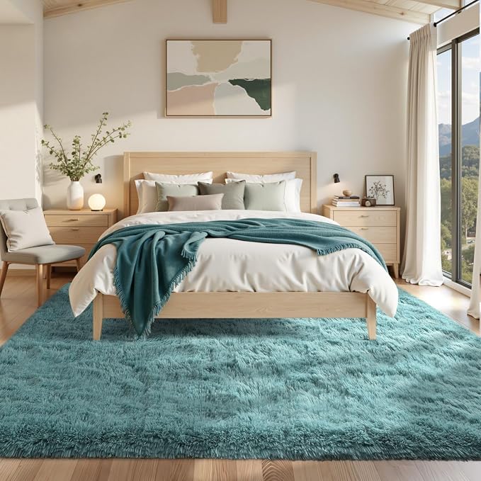 6x9 Rug for Living Room Teal Shag Area Rugs, Modern Plush Non-Slip Soft Carpets for Bedroom Kids Nursery Dorm Daycare Floor