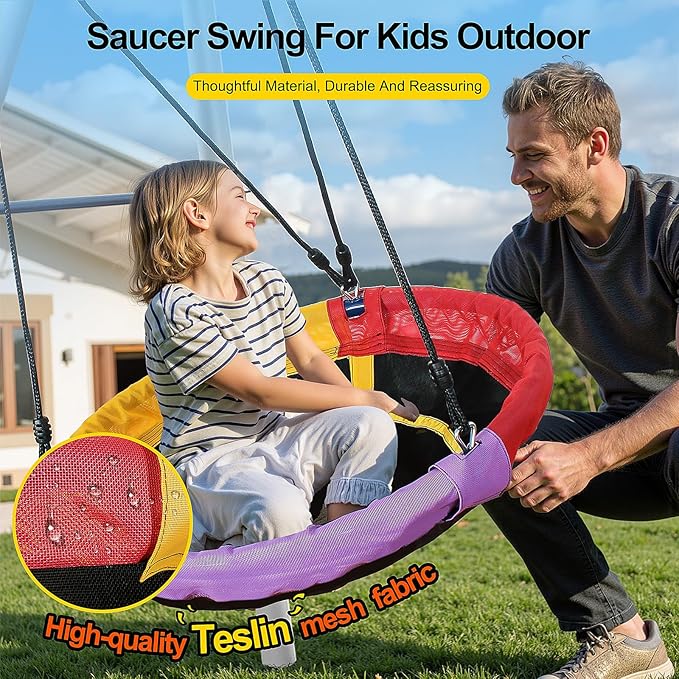 3-in-1 Heavy Duty Metal Swing Set, 800 LBS Capacity, Reinforced A-Frame Outdoor Playset with Locking Toddler Seat & Saucer Swings for Kids & Adults