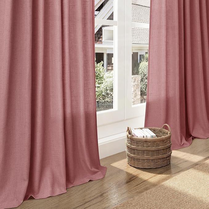 Canyon Rose Linen Curtains 108 Inches Long for Living Room 2 Panels Set Extra Long Back Tab Curtain Semi Sheer Light Filtering Dusty Rose Drapes Floor to Ceiling Curtains for Large Windows 52x108