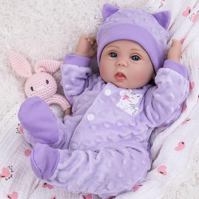Milidool Lifelike Reborn Baby Dolls Girl-18 inch Realistic Newborn Baby Dolls, Nice Gift for for Kids Age 3 +,Purple Clothes