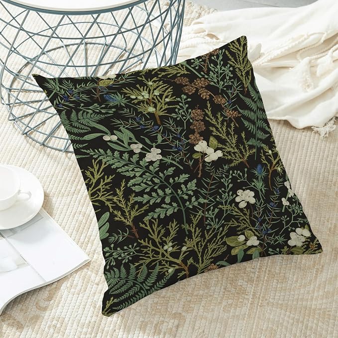 Spring Pillow Covers 24x24 Inch Set of 2,Black Sage Green Wild Flower Plant Throw Pillows Case,Seasonal Vintage Floral Outdoor Decorative Linen Farmhouse Decor Cushion Covers for Sofa Bed Couch