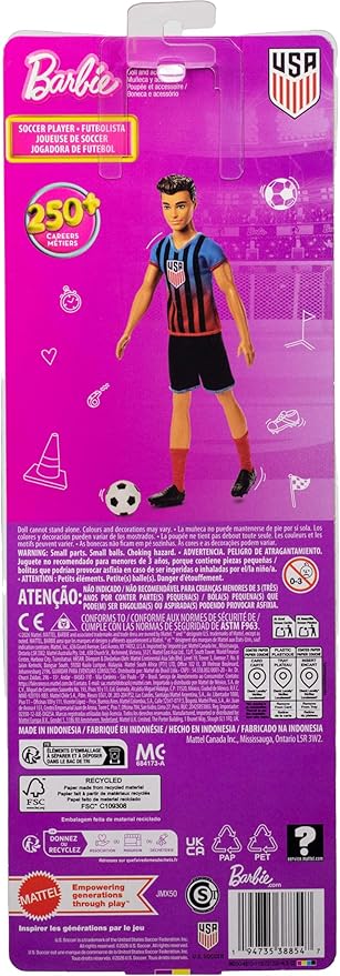Barbie Careers USSF Soccer Fashion Ken Doll Dressed in Removable Sport-Themed Outfit & Shoes with Accessories