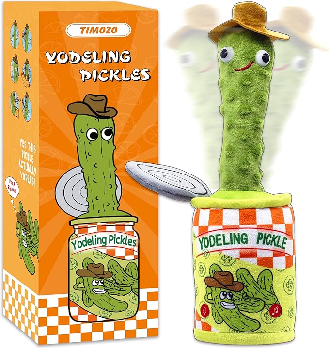 Yodeling Pickle, Talking Yodeling Toy Repeats What You Say, Singing Pickle Plush Toys - Rechargeable Twisted Mimicking Toy Singing Dance, Funny Prank Novelty Gag Gift for Adults & Kids