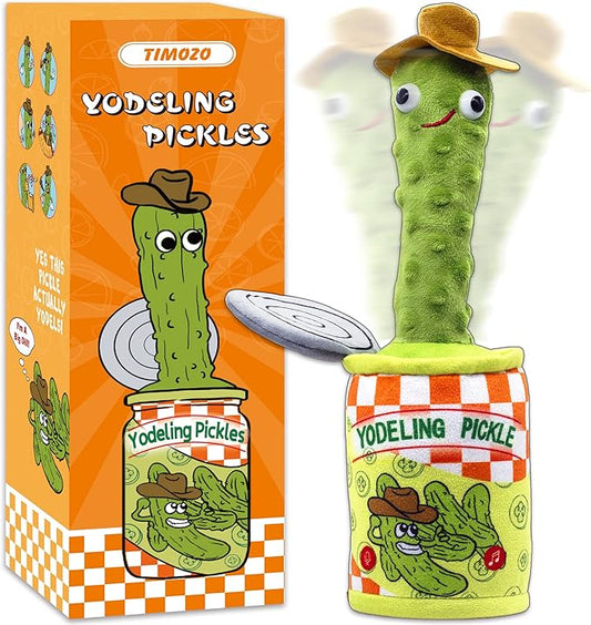 Yodeling Pickle, Talking Yodeling Toy Repeats What You Say, Singing Pickle Plush Toys - Rechargeable Twisted Mimicking Toy Singing Dance, Funny Prank Novelty Gag Gift for Adults & Kids