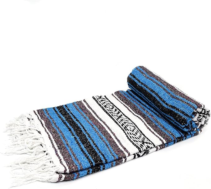 Open Road Goods Bulk Falsa Blankets - Handwoven Authentic Mexican Falsa - Great for Weddings, Yoga, Beach, Picnics, or Mexican Throw! (Bright Blue, 15 Pack)