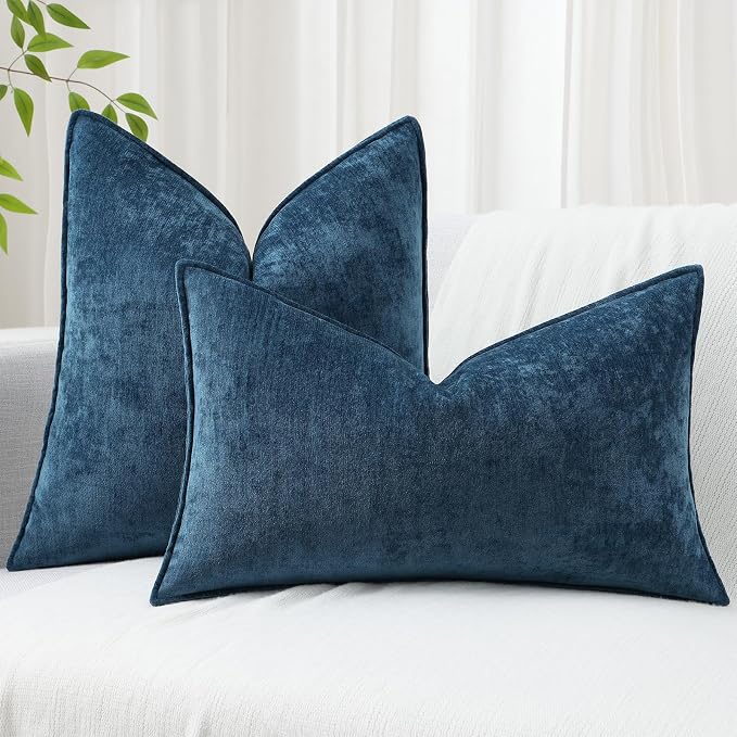 decorUhome Chenille Poseidon Velvet Throw Pillow Covers 18x18 Set of 2 | Fall Soft Couch Decorative Modern Farmhouse Pillow Cases with Elegant Design for Sofa Bed Living Room Home Decor